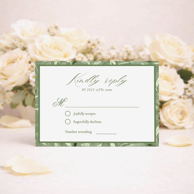 Elegant Sage Green Botanical Wedding RSVP Card Karte (Von Creator hochgeladen)