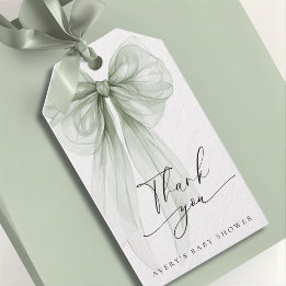 Elegant Sage Green Bow Baby Shower Thank You Geschenkanhänger