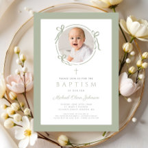 Elegant Sage Green Bow Photo Baptism