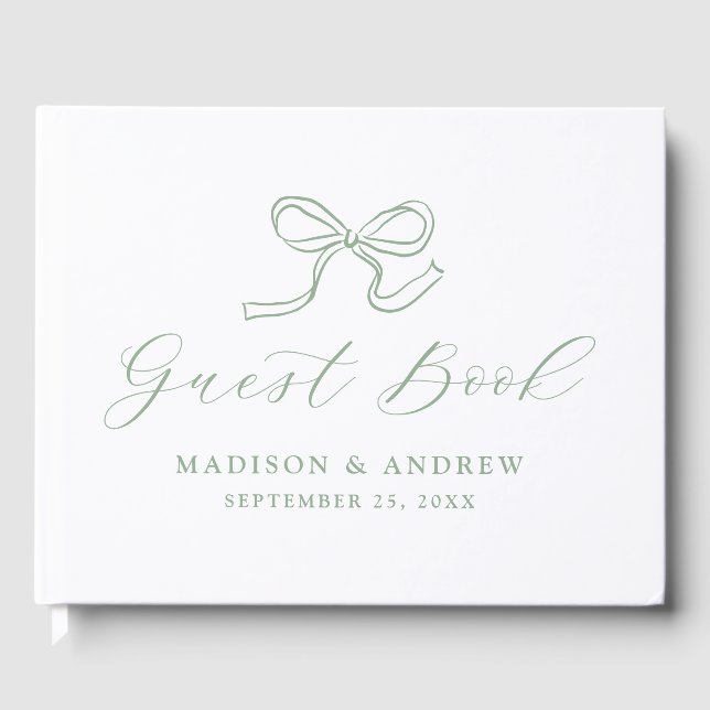 Elegant Sage Green Bow Wedding Gästebuch (Vorderseite)