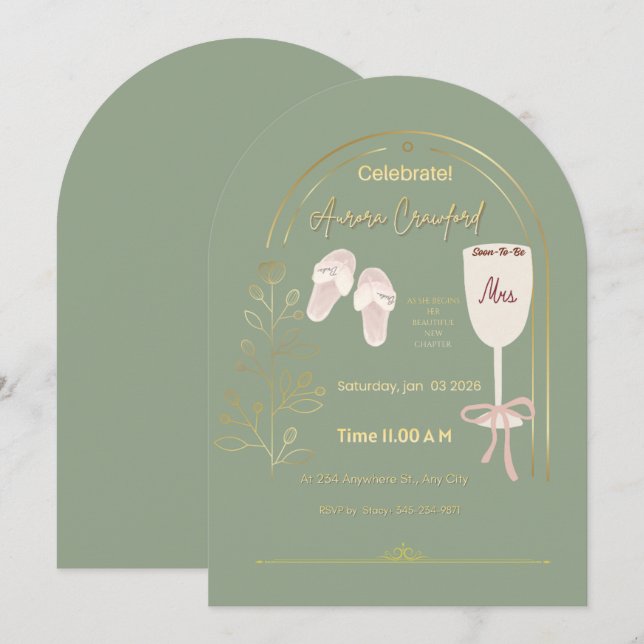 Elegant Sage Green Bridal Shower Invitation - Cust (Devant / Derrière)