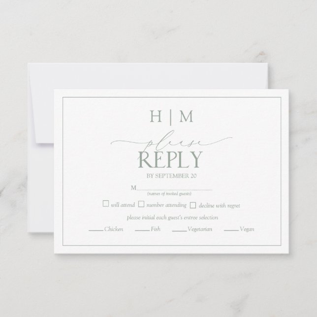 Élégant Sage Green Calligraphie Monogramme RSVP (Devant)