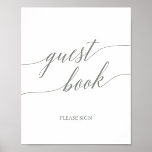 Elegant Sage Green Calligraphy Guest Book Sign Poster