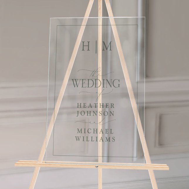 Elegant Sage Green Calligraphy Monogram Wedding Acrylschild (Wedding Welcome Sign!)
