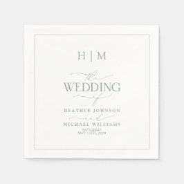 Elegant Sage Green Calligraphy Monogram Wedding Serviette