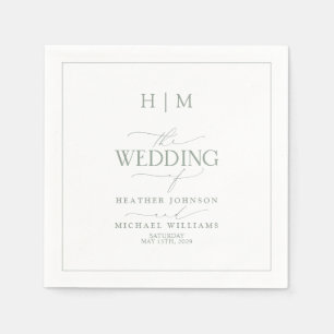 Elegant Sage Green Calligraphy Monogram Wedding Serviette