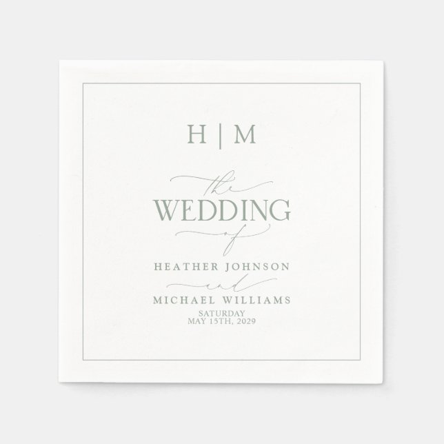 Elegant Sage Green Calligraphy Monogram Wedding Serviette (Vorderseite)
