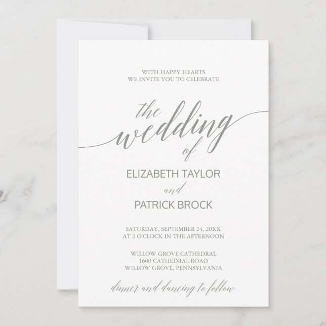 Elegant Sage Green Calligraphy Wedding Einladung (Vorderseite)