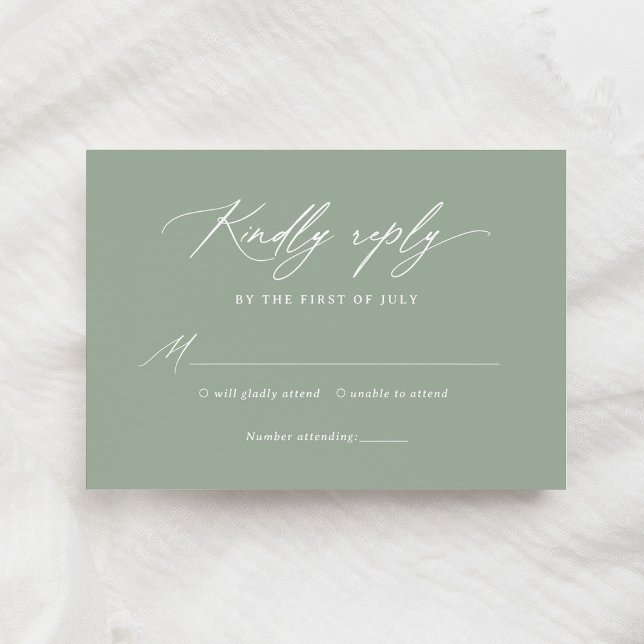Elegant Sage Green Calligraphy Wedding RSVP Karte (Von Creator hochgeladen)