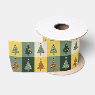 Elegant Sage Green Christmas Trees Satinband