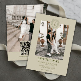 Elegant Sage Green Crest Monogram Save The Date  Einladung