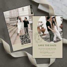 Elegant Sage Green Crest Monogram Save The Date  Einladung
