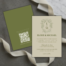 Elegant Sage Green Crest Monogram Wedding Einladung
