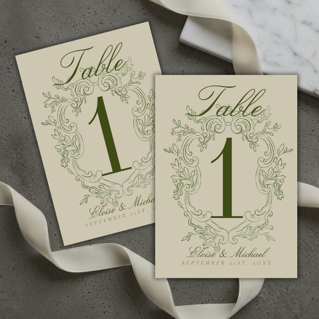 Elegant Sage Green Crest Wedding Tischnummer (Elegant Sage Green Crest Wedding Table Number
)