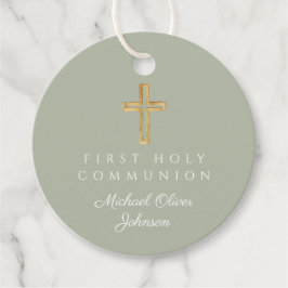 Elegant Sage Green Cross Erste Kommunalrunde Geschenkanhänger