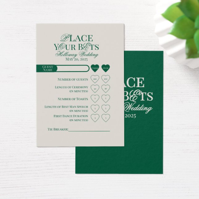 Elégant Sage Green Editable Mariage Prop Bet Card (Bureau)