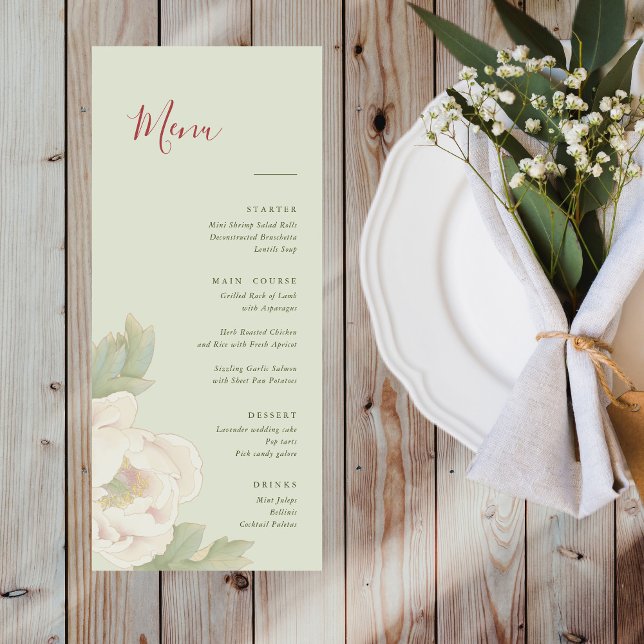 Elégant Sage Green et Blush Floral Mariage Menu (Créateur téléchargé)