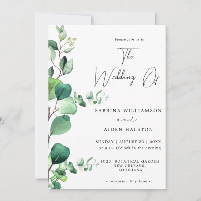 Elegant Sage Green Eucalyptus Foliage Wedding Einladung (Vorderseite)