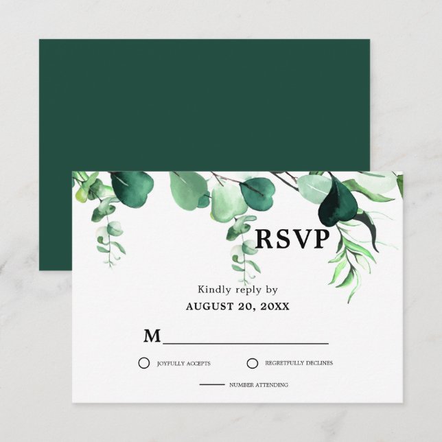 Elegant Sage Green Eucalyptus Foliage Wedding RSVP Karte (Vorne/Hinten)