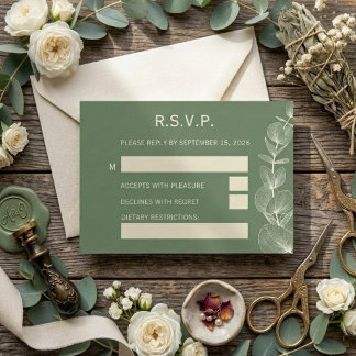 Elegant Sage Green Eucalyptus Wedding RSVP Reply C Karte