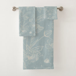 Elegant Sage Green Floral  Badhandtuch Set