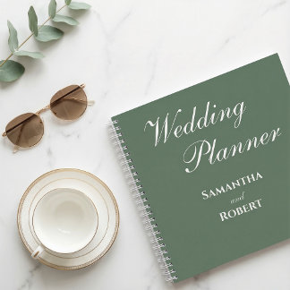 Elegant Sage Green Floral Line Art Wedding Planner Notizbuch