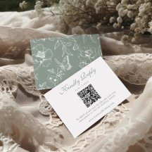 Elegant Sage Green Floral QR Code Wedding RSVP 