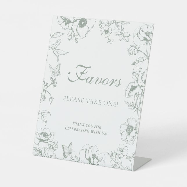 Elegant Sage Green Floral Wedding Favors Sockelschild (Vorderseite)