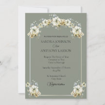 Elegant Sage Green Floral Wedding Invitation