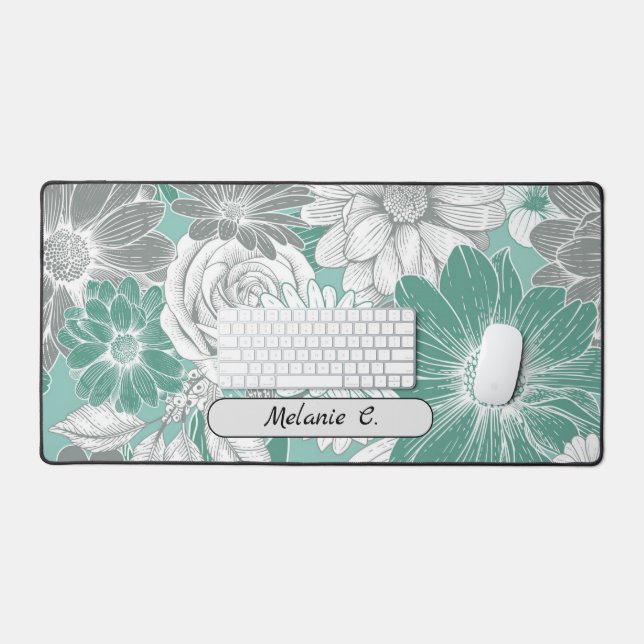 Elegant Sage Green Florals Schreibtischunterlage (Tastatur & Maus)