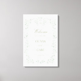Elegant Sage Green French Floral Wedding Sign Leinwanddruck