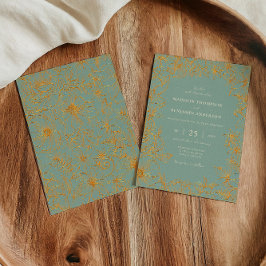 Elegant Sage Green Gold Floral Garden Wedding Einladung
