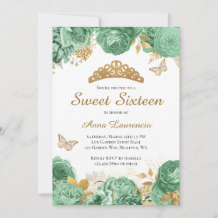 Elegant Sage Green Gold Floral Sweet 16 Sechzehn Einladung