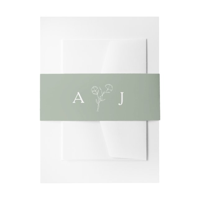 Elegant Sage Green Green Wedding Initials Einladungsbanderole (Vorderseite Beispiel)