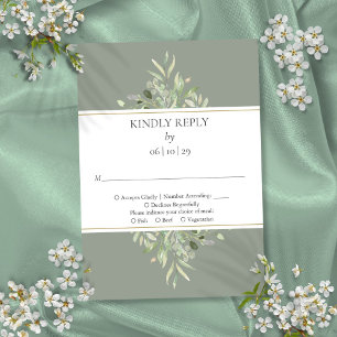 Elegant Sage Green Greenerity Gold RSVP Karte