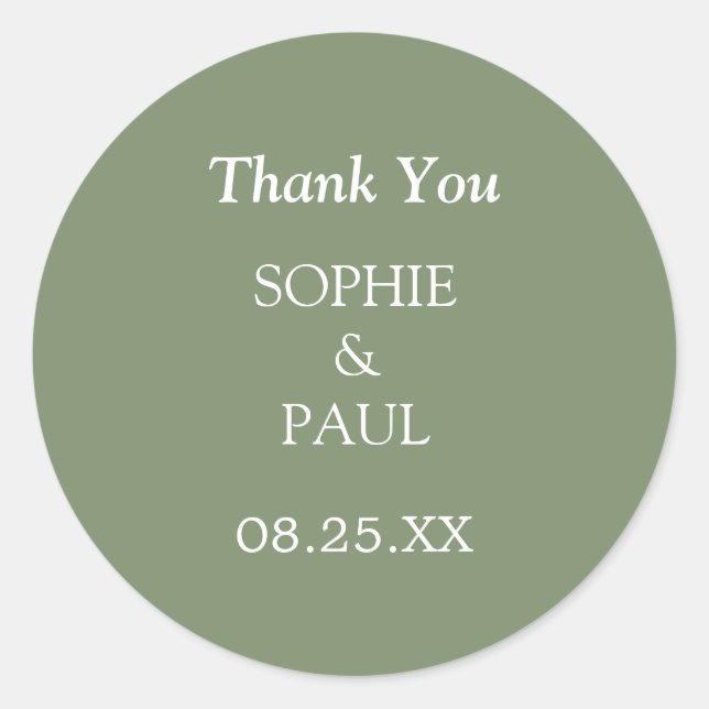 Élégant Sage Green Mariage Merci Sticker (Devant)