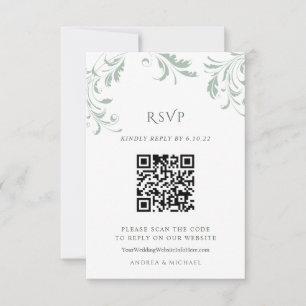 Elegant Sage Green Mariage QR Code Réponse en lign