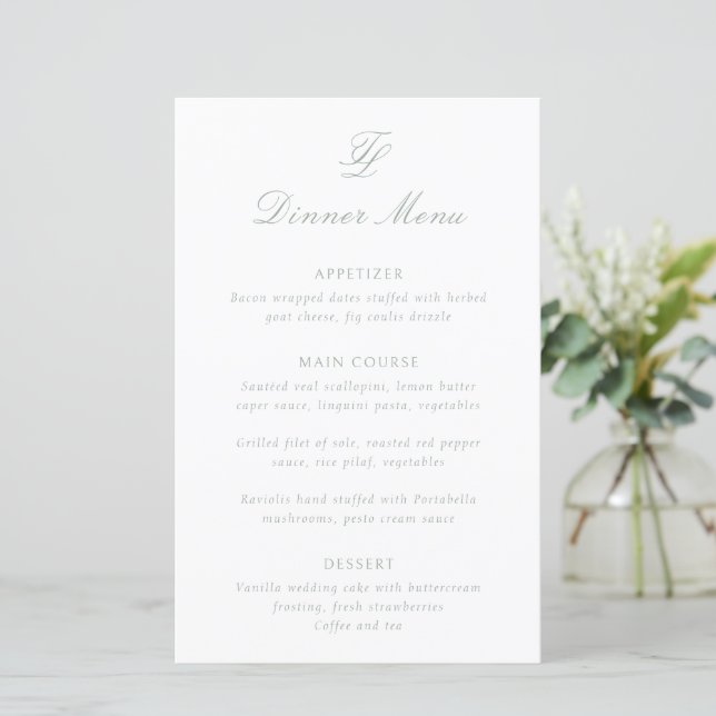 Elégant Sage Green Menu Mariage traditionnel (Debout devant)