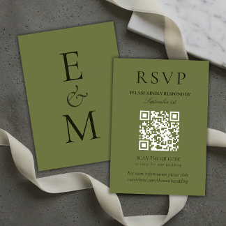 Elegant Sage Green Minimalist Wedding QR Code RSVP Karte