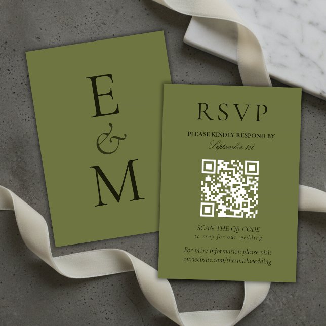 Elegant Sage Green Minimalist Wedding QR Code RSVP Karte (Elegant Sage Green Minimalist Wedding QR Code RSVP Card)