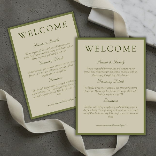 Elegant Sage Green Minimalist Wedding Welcome Programm (Elegant Sage Green Minimalist Wedding Welcome Program)