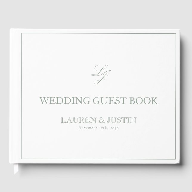 Elegant Sage Green Monogram Calligrafy Wedding Gästebuch (Vorderseite)