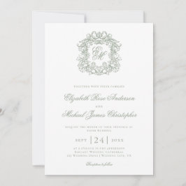 Elegant Sage Green Monogram Crest Wedding Einladung