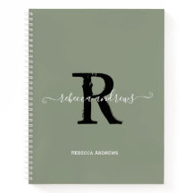 Elegant Sage Green Monogram Script Initial Sketch