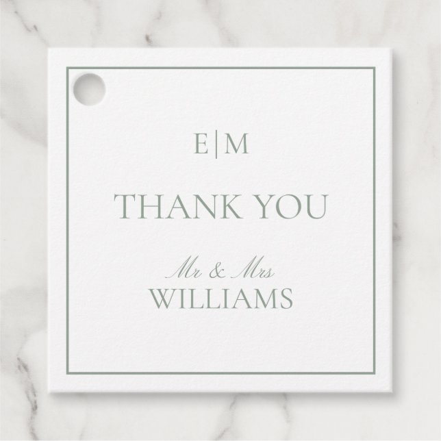 Elegant Sage Green Monogram Vielen Dank für Ihre H Geschenkanhänger (Vorderseite)