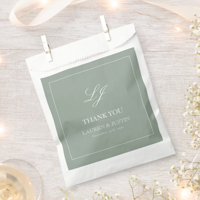 Elegant Sage Green Monogram Vielen Dank für Ihre H Geschenktütchen (Ausgeschnitten)