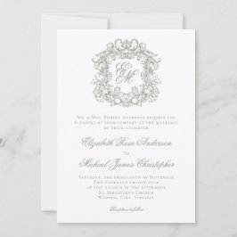 Elegant Sage Green Monogram Wedding Crest Einladung
