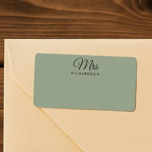 Elegant Sage Green Mrs Familienname Blank Address Adressaufkleber