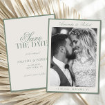 Elegant Sage Green Old Money Photo Wedding Save The Date<br><div class="desc">Create your own custom photo wedding save the dates in a luxurious old money style. Add your personalized details announcing your wedding day in elegant,  timeless typography featured in sage green color design.</div>