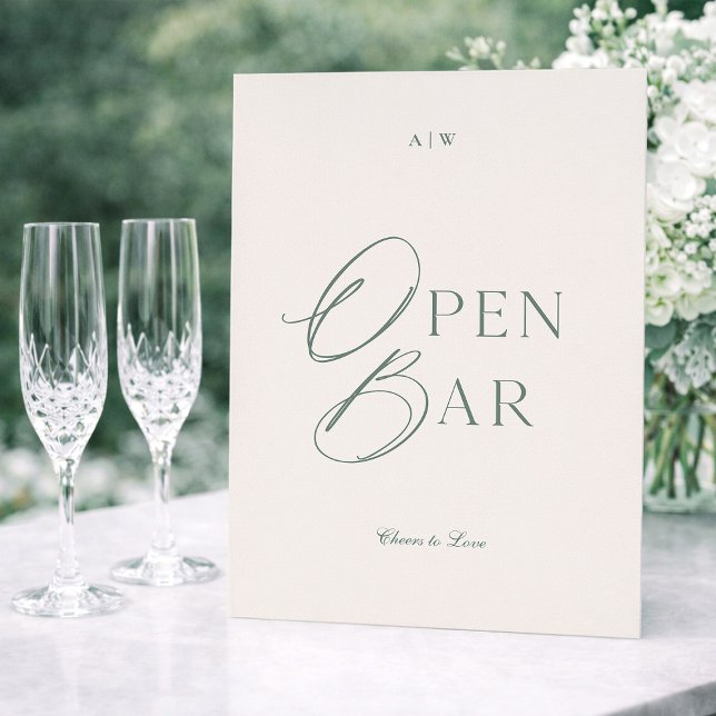 Elegant Sage Green Open Bar Sign Einladung (Von Creator hochgeladen)